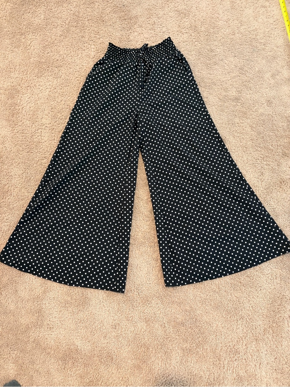 Polka Dot Wide-Leg Pants Women's Size Small Elastic Waist Casual - 049